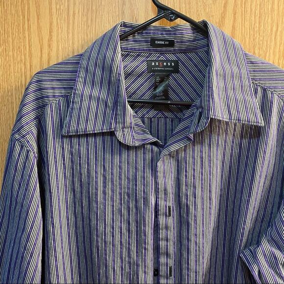 Axcess by Liz Claiborne Button Down Shirt Men's Size XXL Black Purple Stripes - Picture 5 of 8